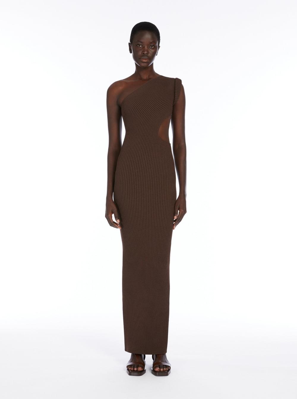 Max Mara Women 'Arda' Brown Long Dress With Cut-Out And One-Shoulder Design In Viscose Blend Woman