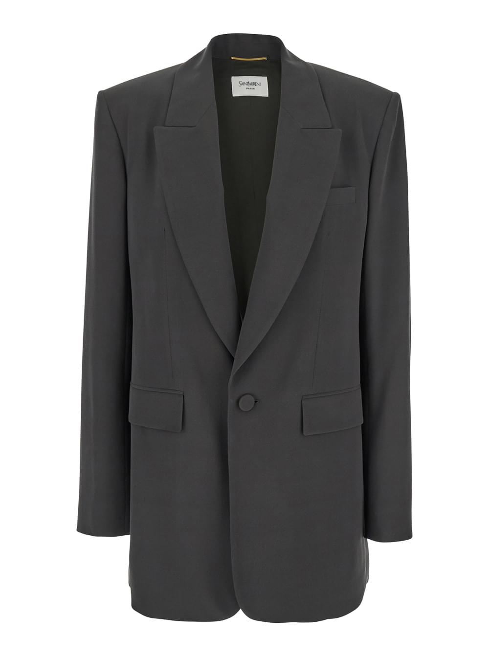 Saint Laurent Women Grey Single-Breasted Jacket With Peak Revers In Silk Woman