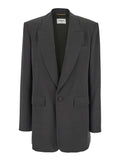Saint Laurent Women Grey Single-Breasted Jacket With Peak Revers In Silk Woman