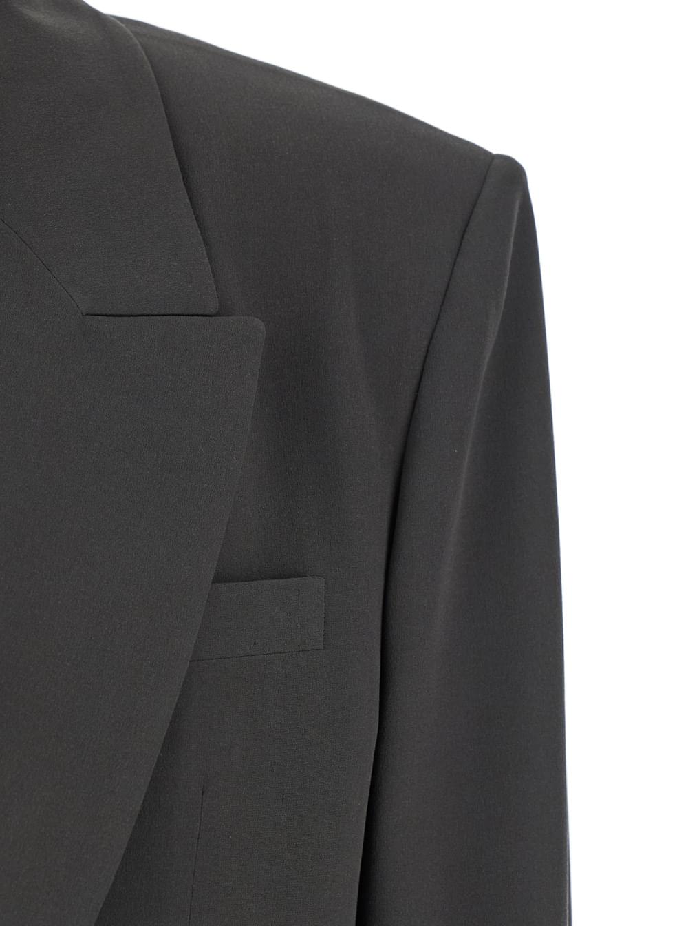 Saint Laurent Women Grey Single-Breasted Jacket With Peak Revers In Silk Woman