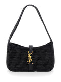 Saint Laurent Women 'Le 5 A 7' Black Mini Shoulder Bag With Single Shoulder Strap And Cassandre Plaque On The Front In Rafia Woman