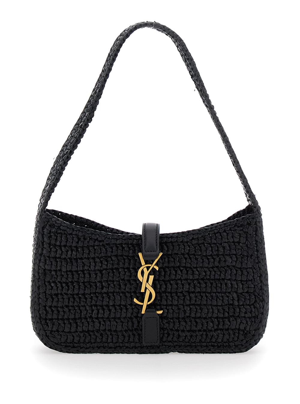 Saint Laurent Women 'Le 5 A 7' Black Mini Shoulder Bag With Single Shoulder Strap And Cassandre Plaque On The Front In Rafia Woman