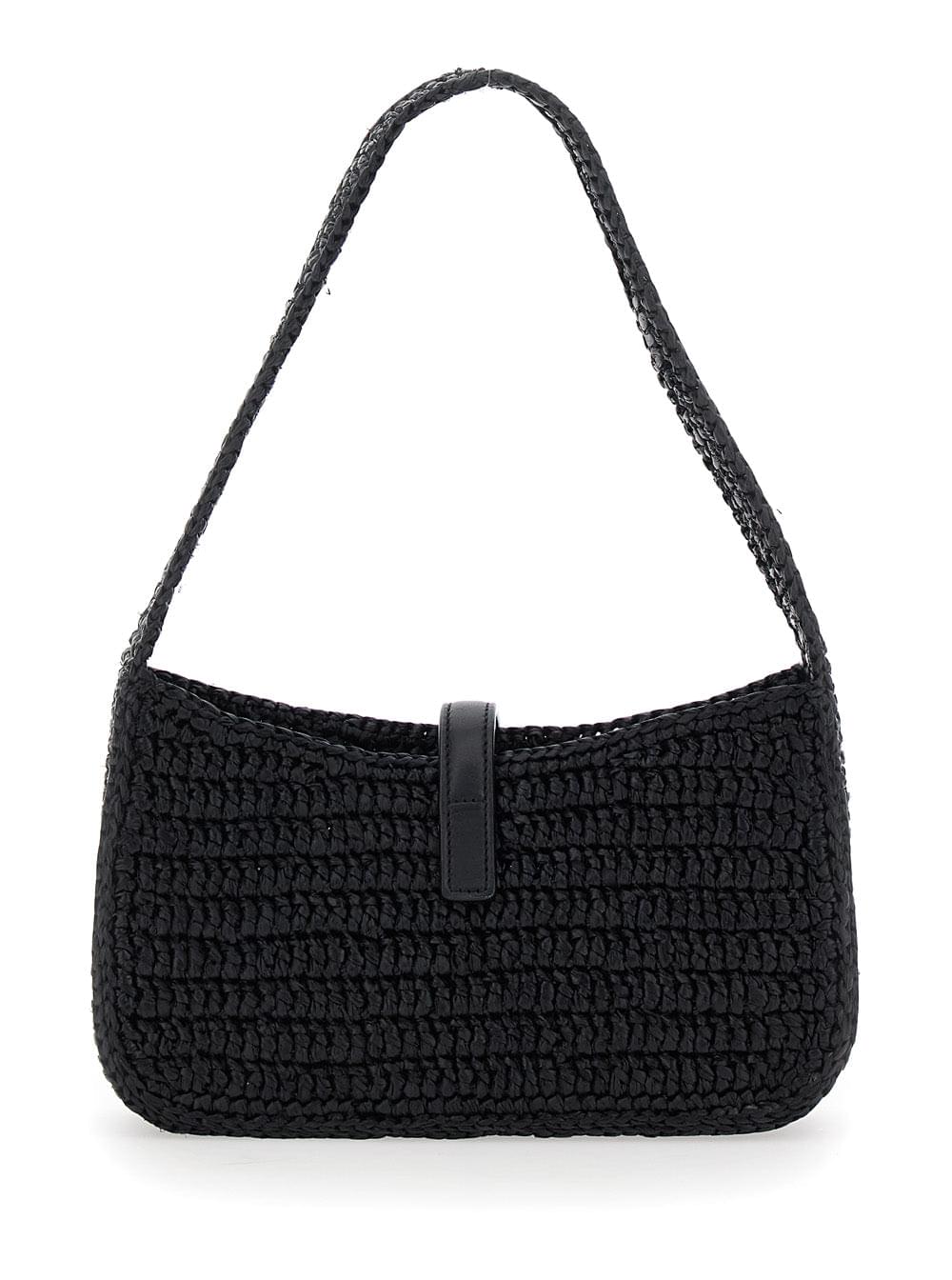 Saint Laurent Women 'Le 5 A 7' Black Mini Shoulder Bag With Single Shoulder Strap And Cassandre Plaque On The Front In Rafia Woman