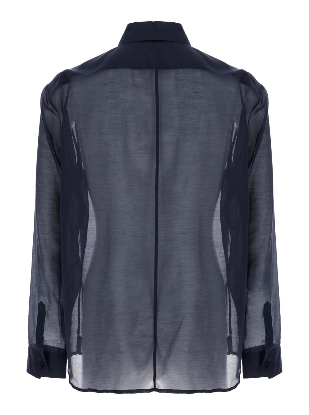 Saint Laurent Men Blue Shirt With Classic Collar And Contrasting Details In Cotton And Silk Man