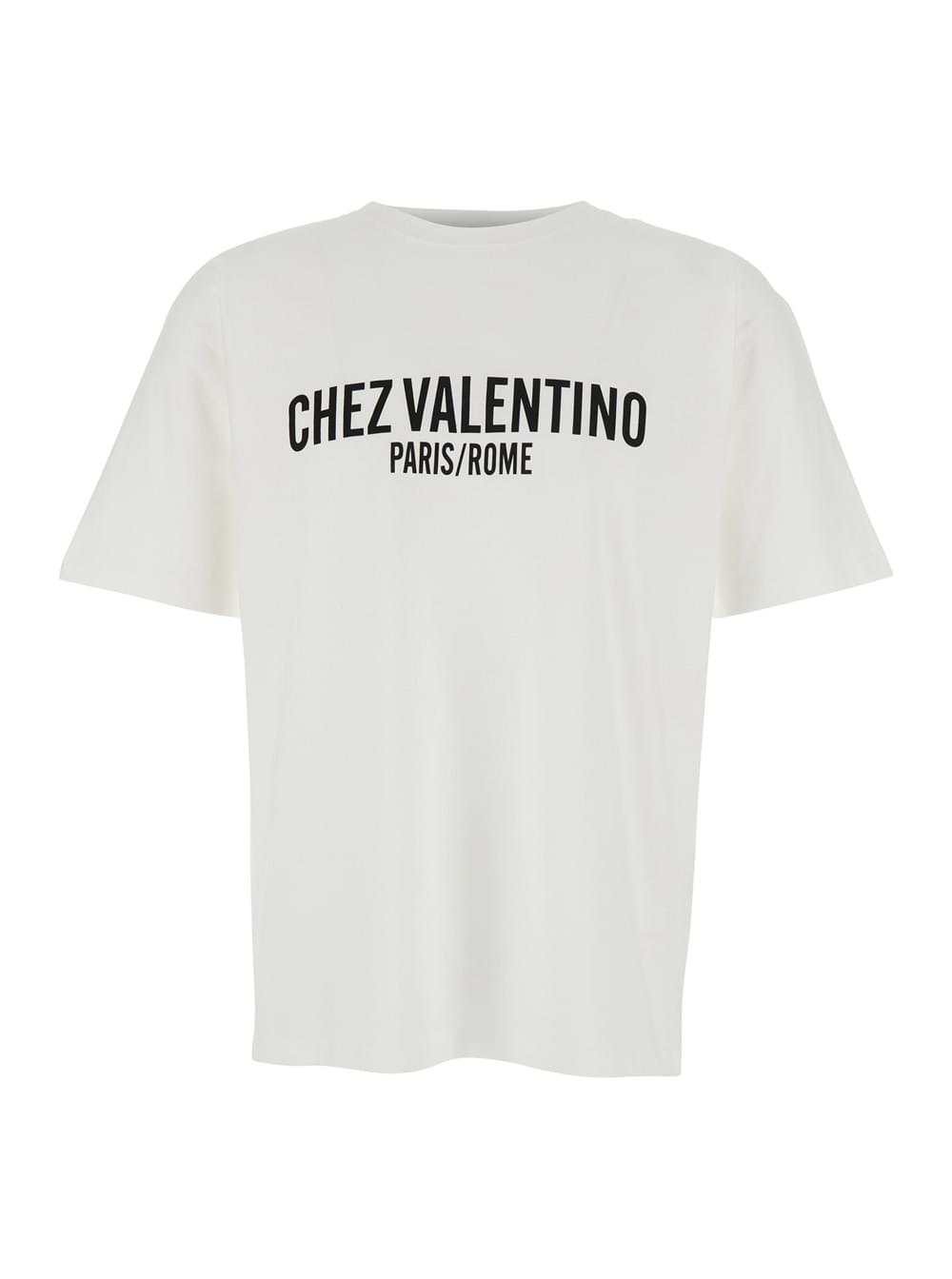 Valentino Men 'Chez' White Crewneck T-Shirt With Maxi Logo Print On The Front In Cotton Man