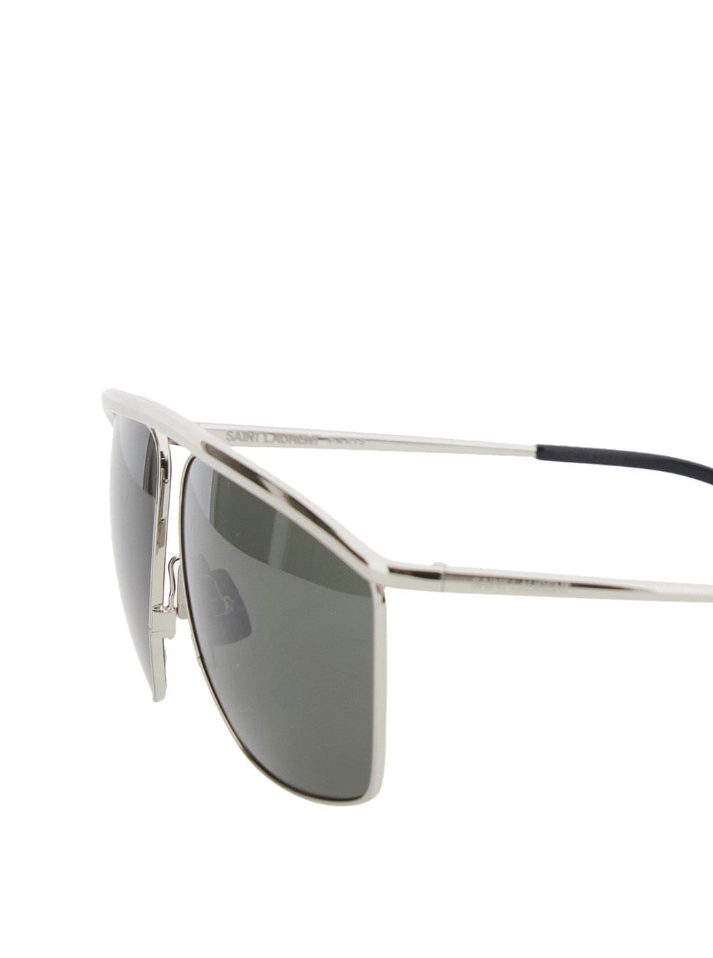 Saint Laurent Women 'Sl 820' Metallic Aviator Sunglasses With Nylon Lenses And Curved Top Bar In Metal Woman
