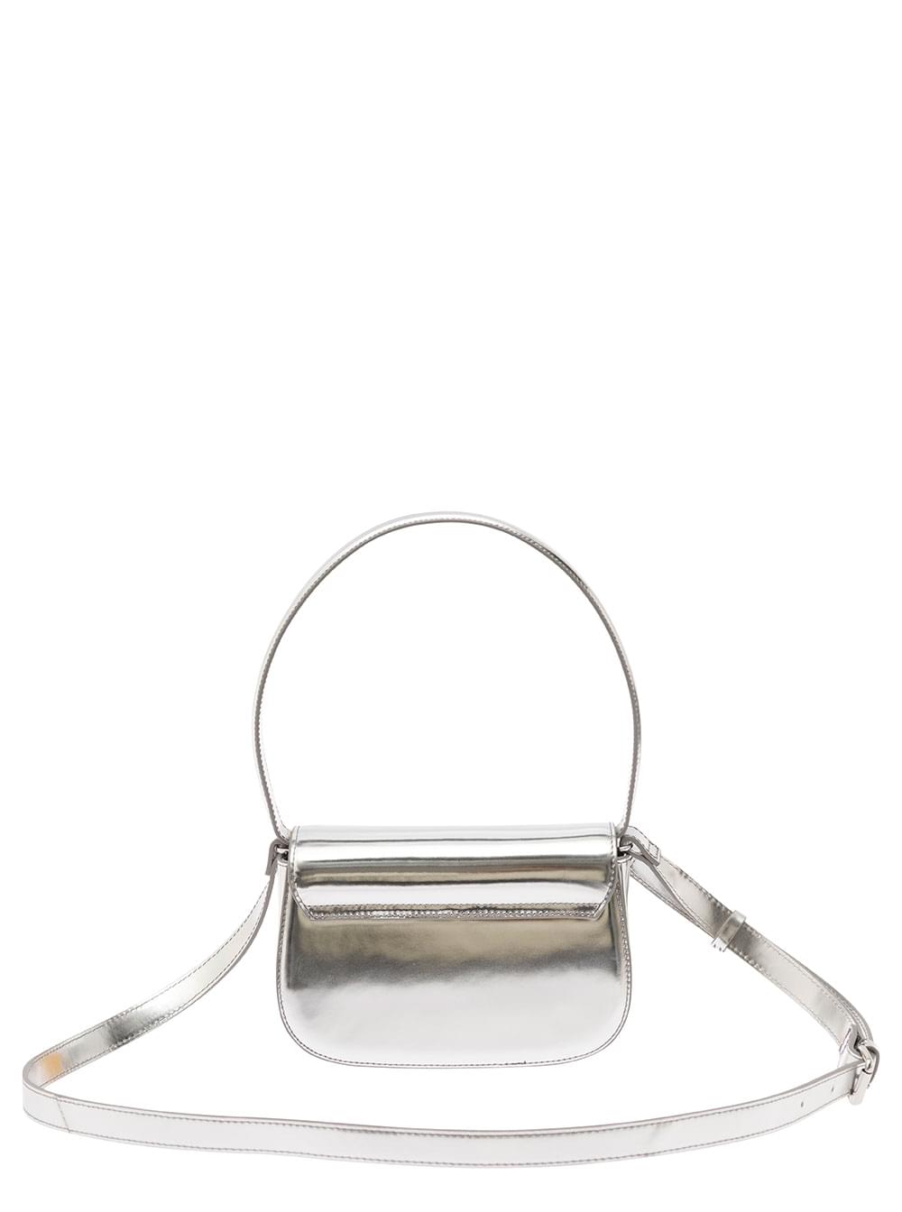 Diesel Women '1Dr' Silver Shoulder Bag  With Oval D Patch In Laminated Leather For Women