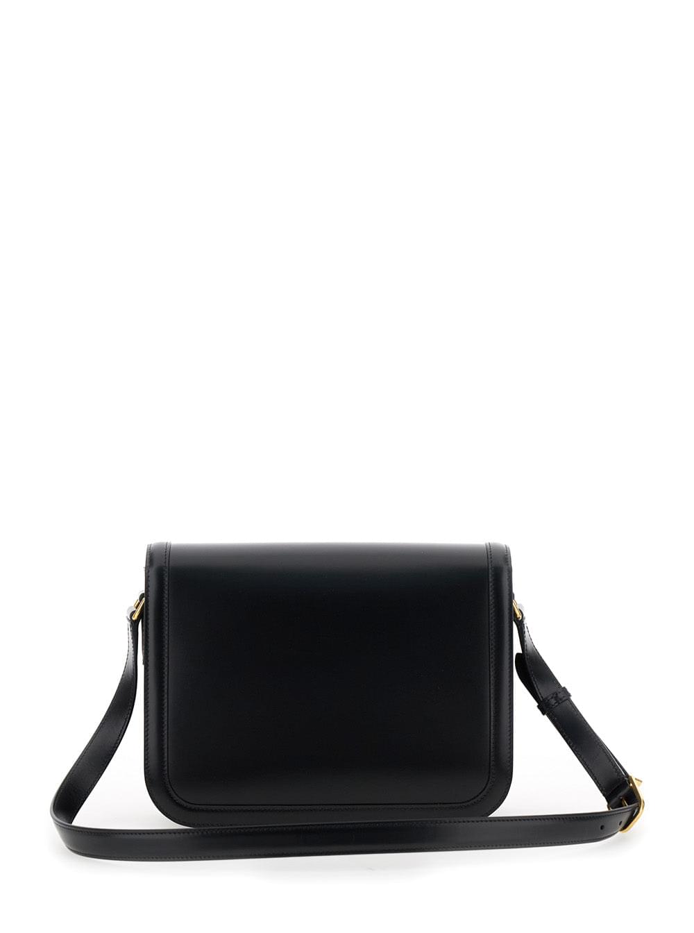 Valentino Garavani Men Black Shoulder Bag With Vlogo Detail On The Front In Leather Man