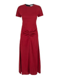 Victoria Beckham Women Red Crewneck Midi Dress With Gathered Waist And Rear Zip Closure In Viscose Blend Woman