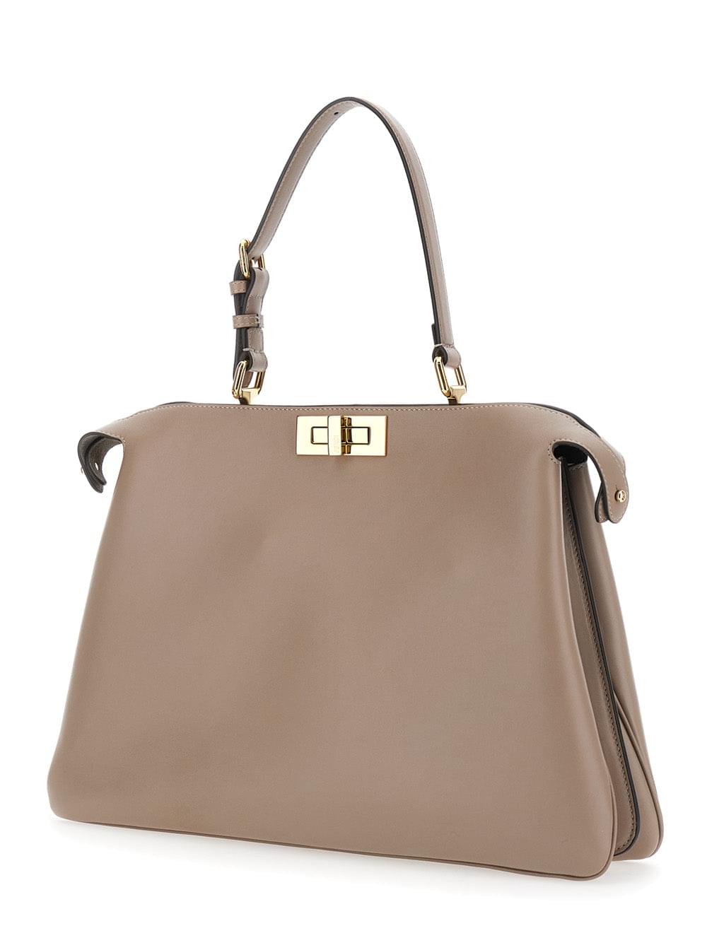 Fendi Women 'Pekaboo Soft Large' Grey Handbag With Twist Lock In Leather Woman