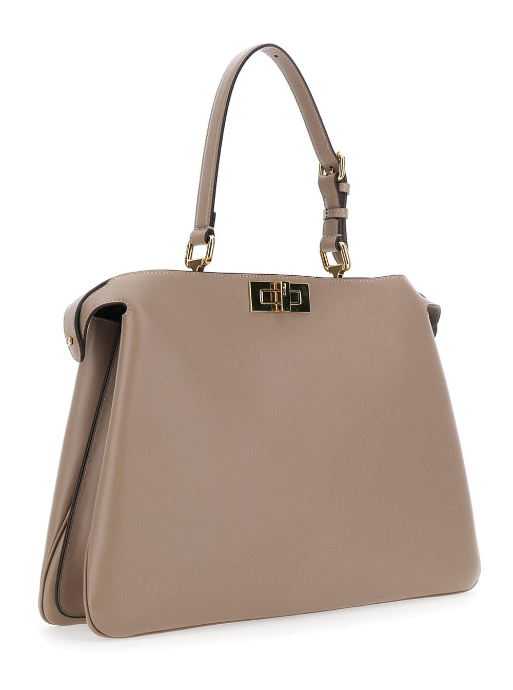 Fendi Women 'Pekaboo Soft Large' Grey Handbag With Twist Lock In Leather Woman