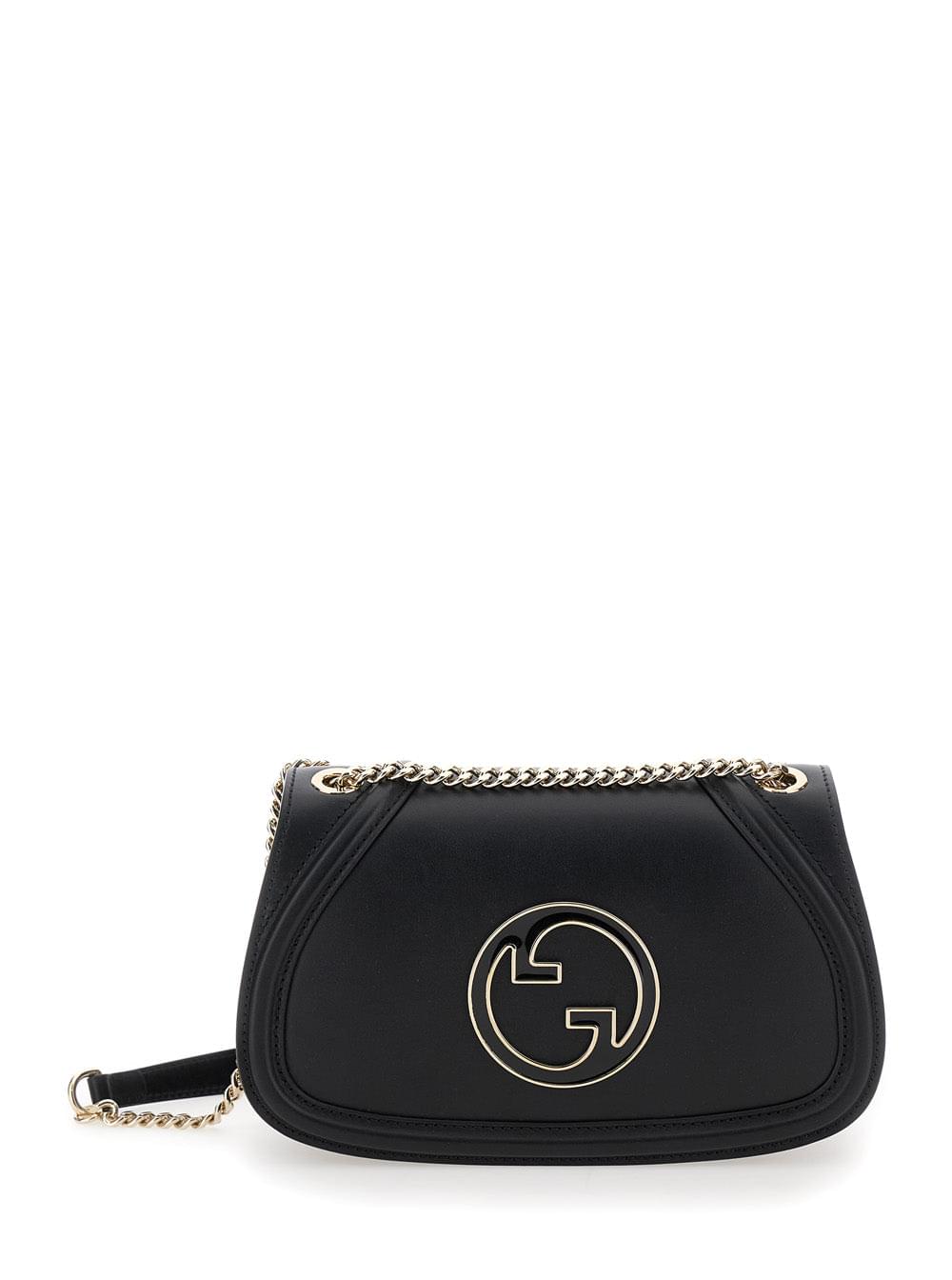 Gucci Women 'Blondie Small' Black Handbag With Metallic Gg Crossover On The Front And Chain Shoulder Strap In Leather Woman