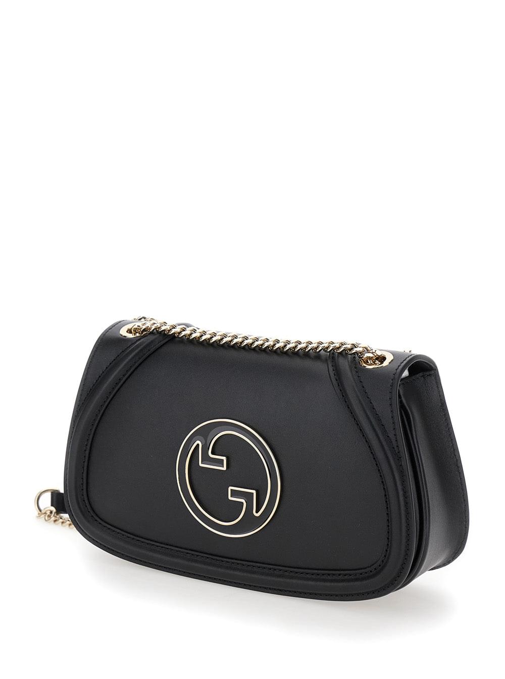 Gucci Women 'Blondie Small' Black Handbag With Metallic Gg Crossover On The Front And Chain Shoulder Strap In Leather Woman