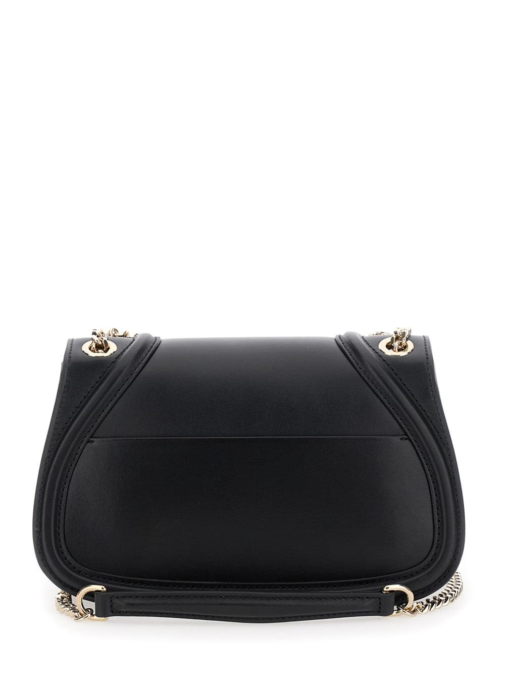 Gucci Women 'Blondie Small' Black Handbag With Metallic Gg Crossover On The Front And Chain Shoulder Strap In Leather Woman