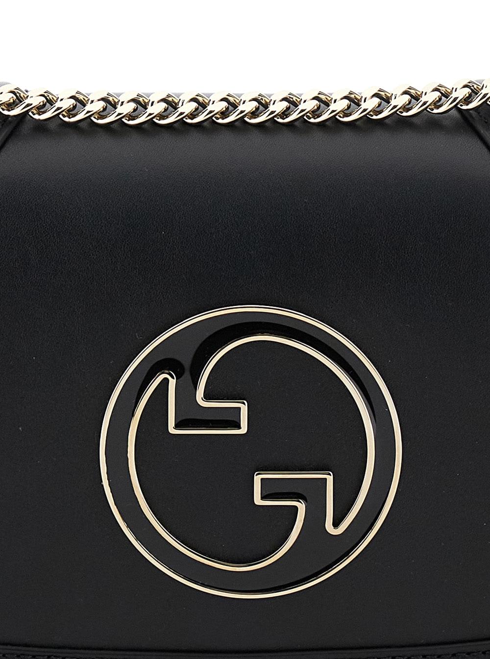 Gucci Women 'Blondie Small' Black Handbag With Metallic Gg Crossover On The Front And Chain Shoulder Strap In Leather Woman