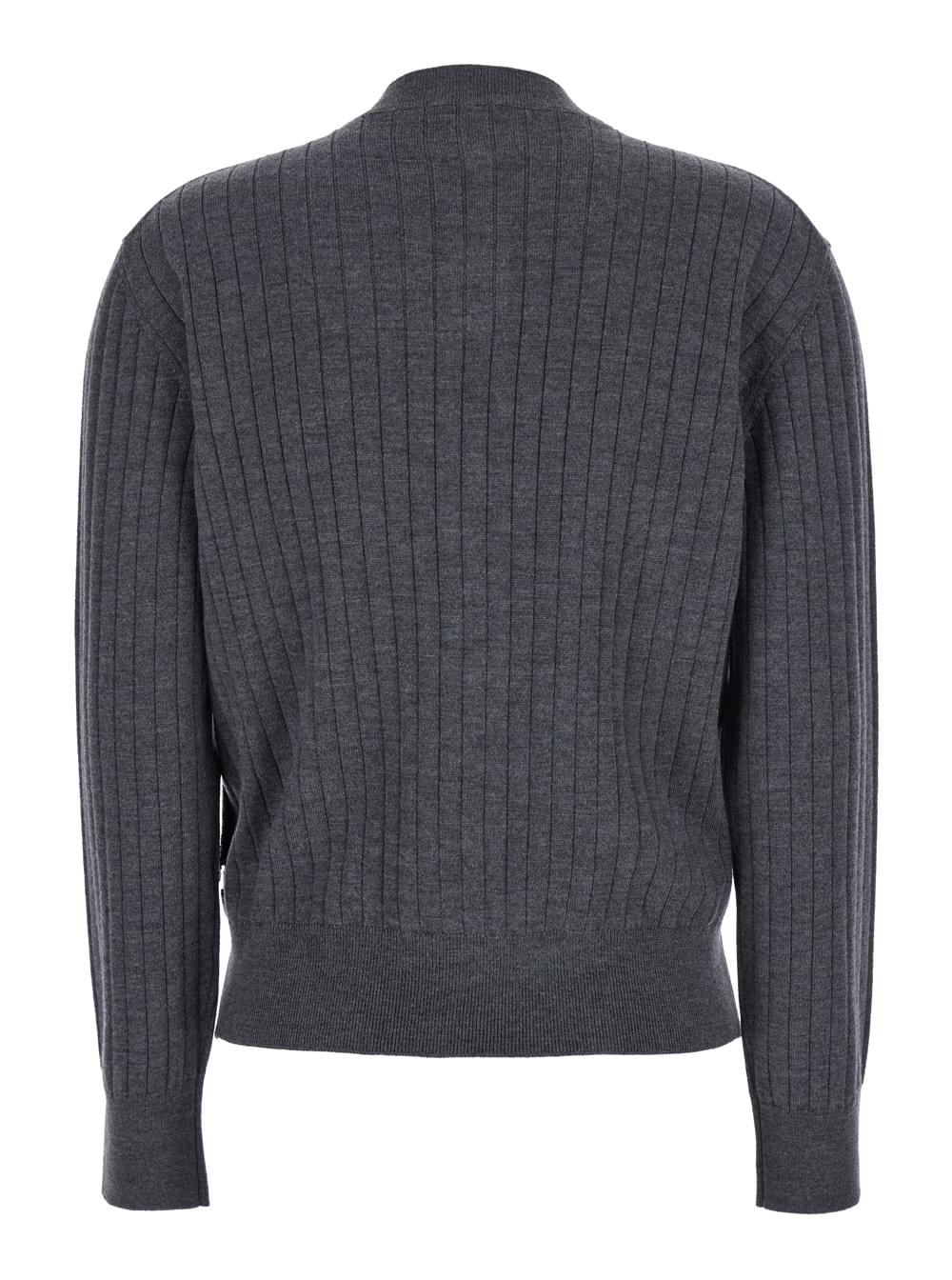Bottega Veneta Women Grey Crewneck Cardigan With Knot Buttons Closure And Ribbed Knit In Wool Woman