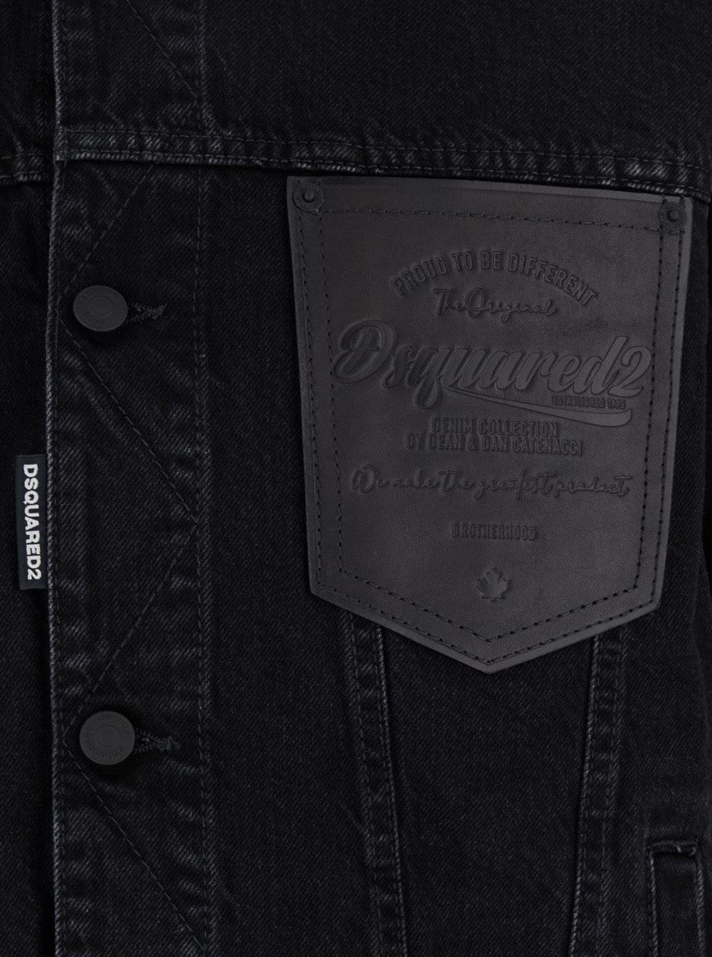 Dsquared2 Men Black Jacket With Classic Collar And Embossed Logo On The Front In Denim Man