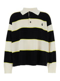 Alexander Mcqueen Men Black And White Long-Sleeve Polo Shirt With Logo Patch On The Front And All-Over Striped Motif In Cotton Blend Man