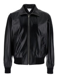 Bottega Veneta Men Black Bomber Jacket With Two Front Welt Pockets In Leather Man