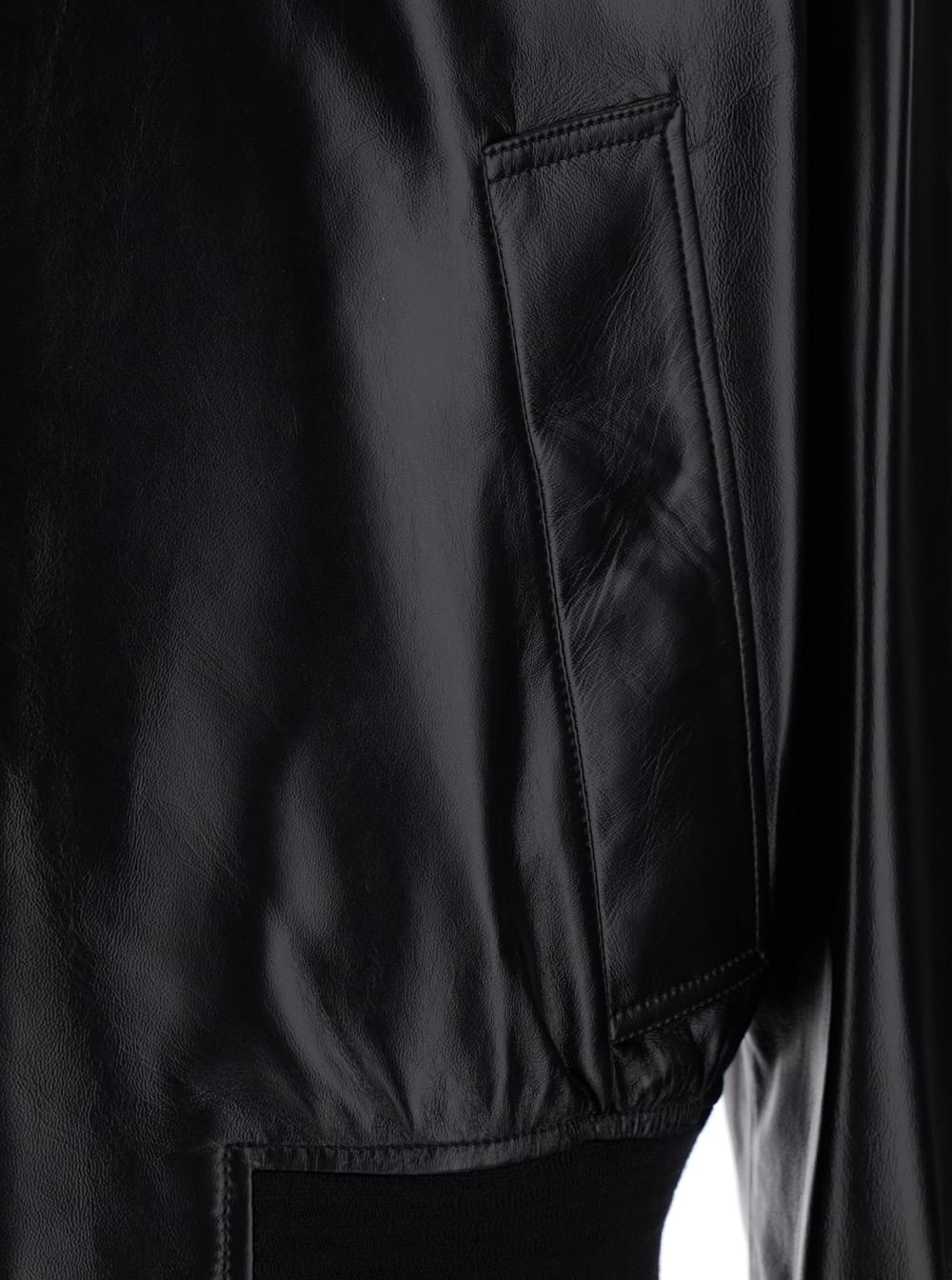 Bottega Veneta Men Black Bomber Jacket With Two Front Welt Pockets In Leather Man