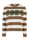 Max Mara Women 'Viterbo' Beige Crewneck Sweater With Embroidery On The Front And All-Over Striped Motif In Wool Woman