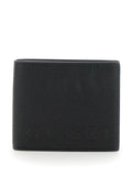 Gucci Men Black Bi-Fold Wallet With Embossed Logo Lettering On The Front In Grained Leather Man