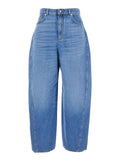 Givenchy Women Blue Jeans With Logo Patch On The Rear And Wide Leg In Denim Woman