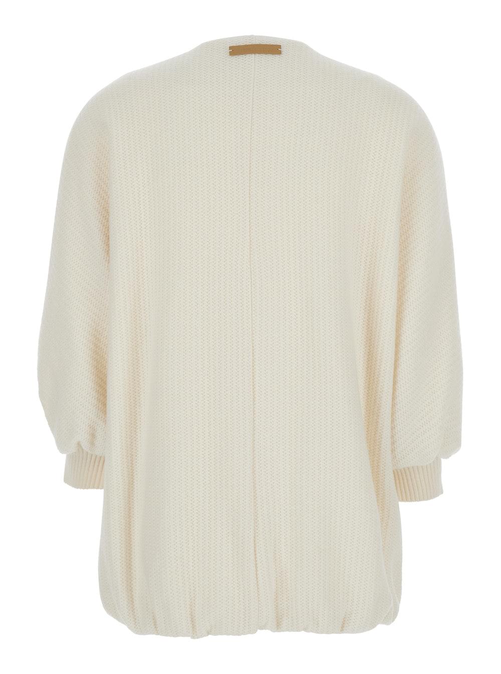 Max Mara Women 'Cirino' White Crewneck Knit Jacket With Logo Patch On The Rear In Wool And Cashmere Woman