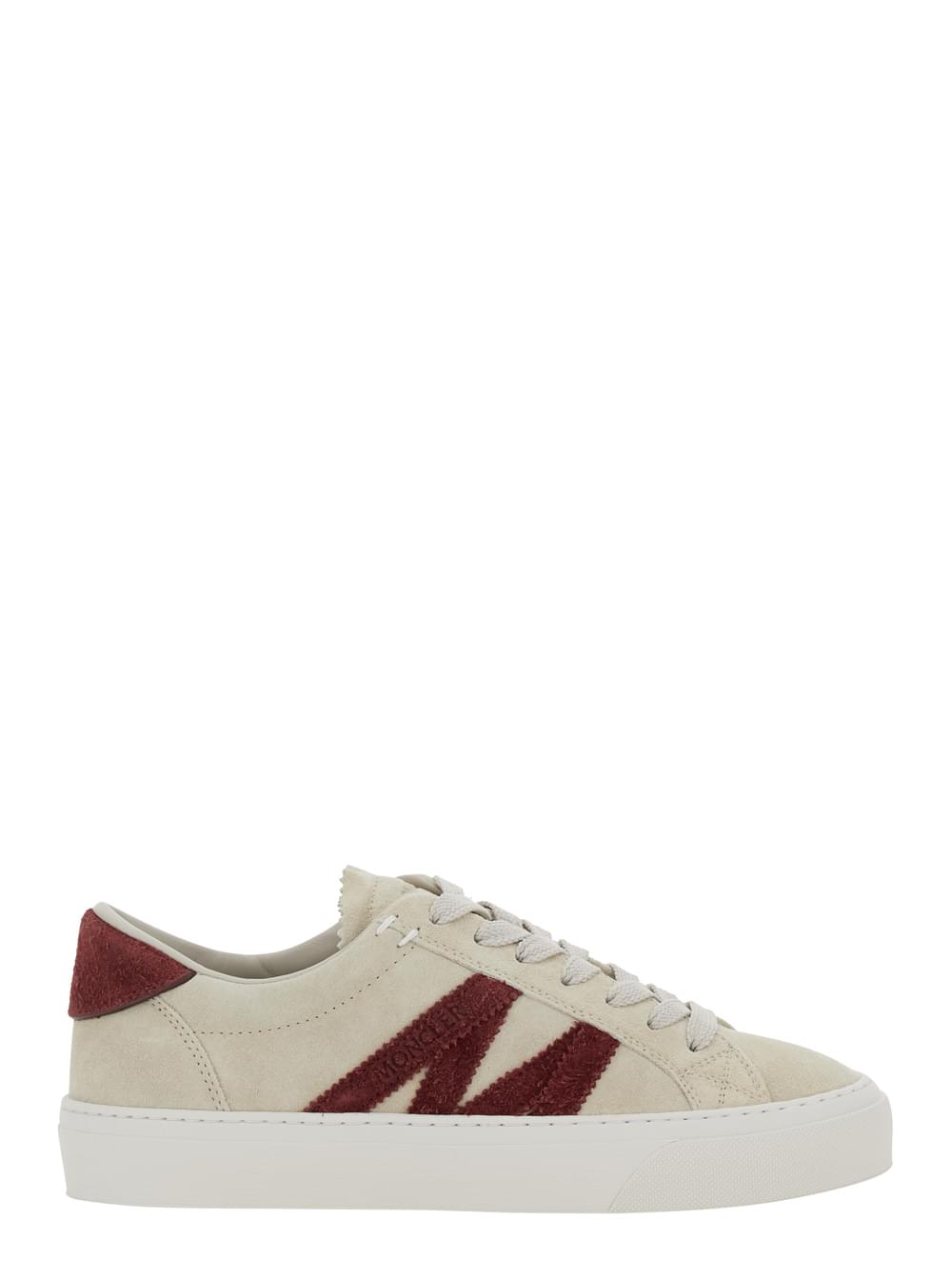 Moncler Women White Low Top Sneakers With Logo Detail On The Side And Logo Patch On The Tongue In Leather Woman