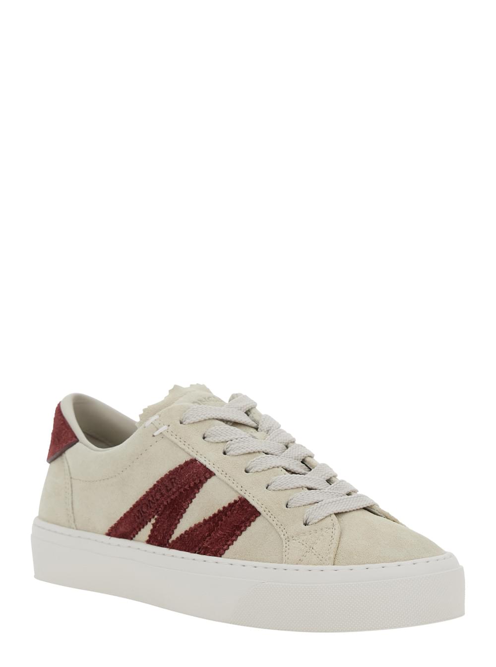 Moncler Women White Low Top Sneakers With Logo Detail On The Side And Logo Patch On The Tongue In Leather Woman