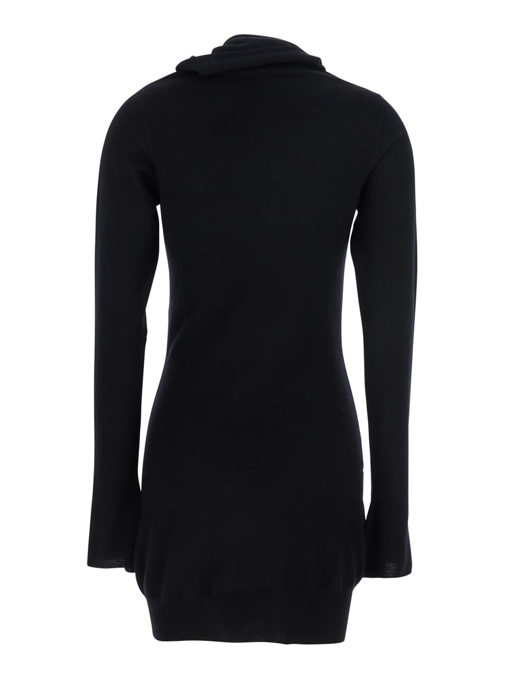 The Attico Women Black Mini Dress With Cowl Neck And Flared Sleeves In Wool And Cashmere Woman