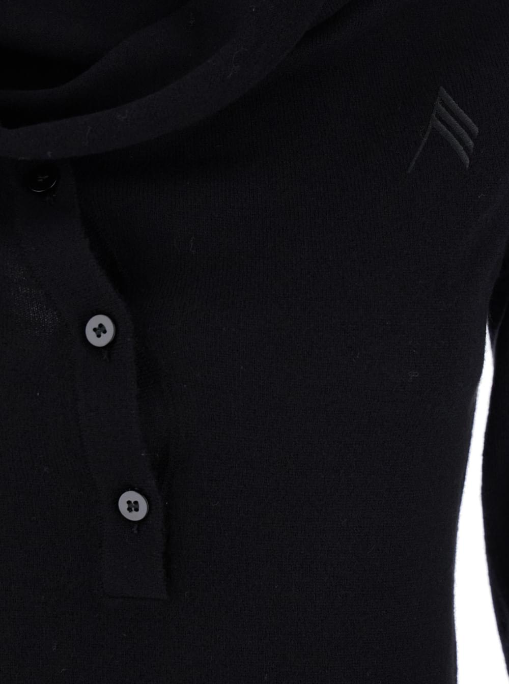 The Attico Women Black Mini Dress With Cowl Neck And Flared Sleeves In Wool And Cashmere Woman