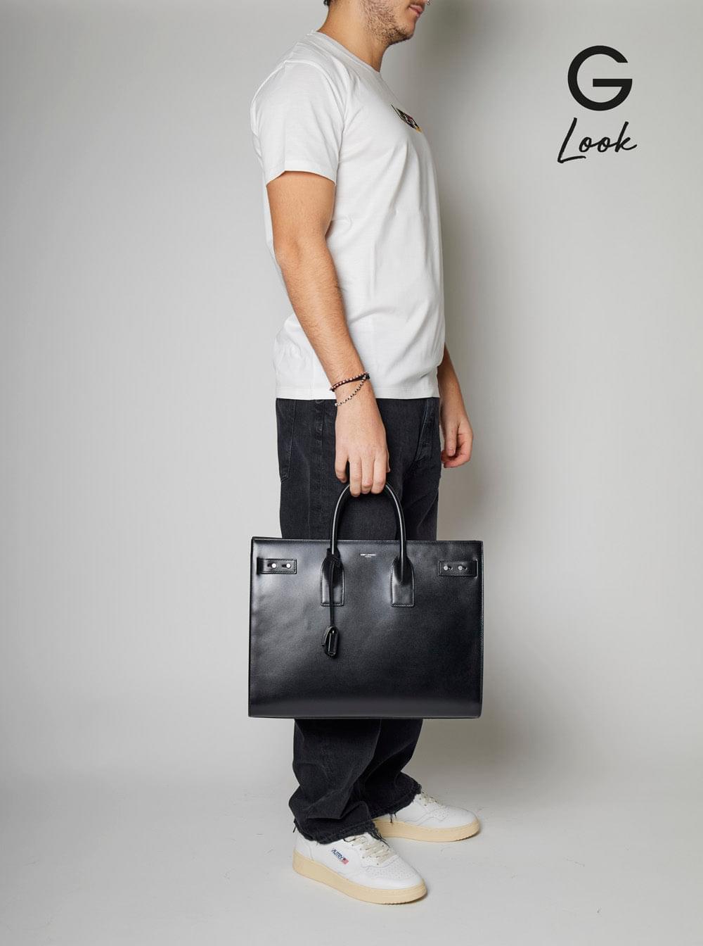 Saint Laurent Men Black Handbag With Adjustable And Removable Shoulder Strap In Leather Man