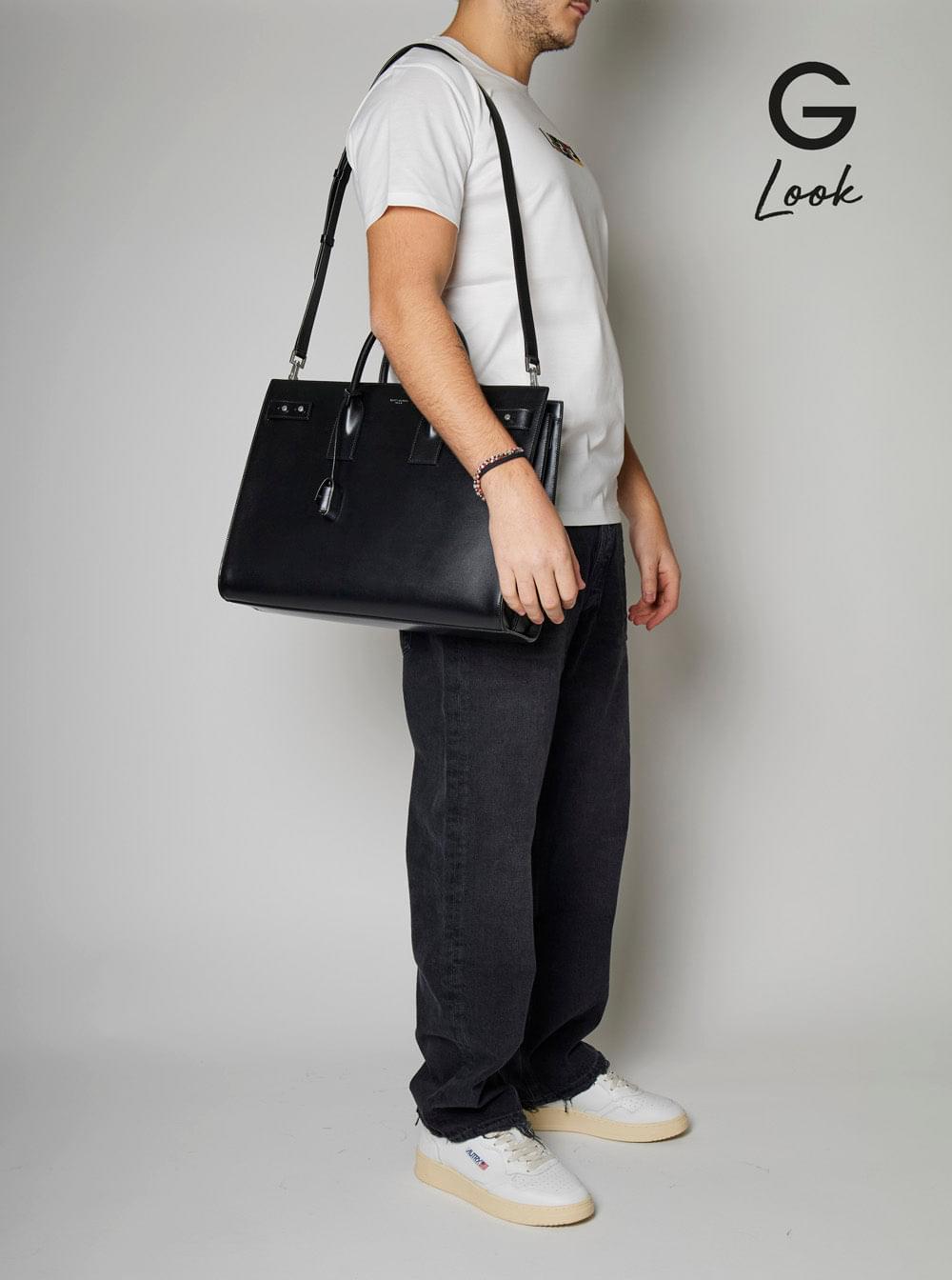 Saint Laurent Men Black Handbag With Adjustable And Removable Shoulder Strap In Leather Man