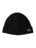 Valentino Garavani Men Black Knit Beanie With Vlogo On The Front In Cashmere Man