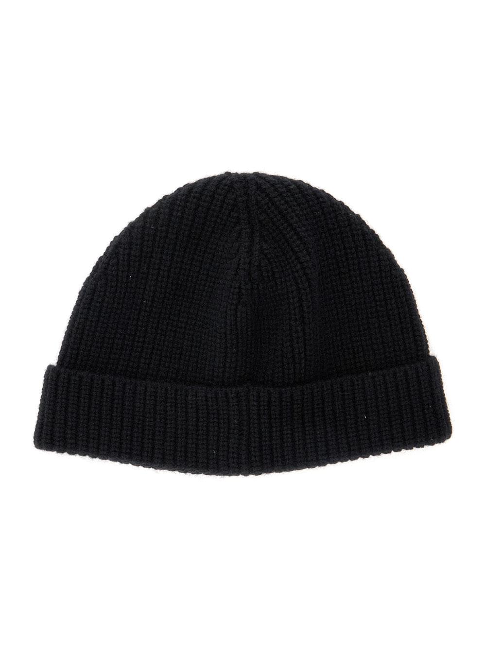Valentino Garavani Men Black Knit Beanie With Vlogo On The Front In Cashmere Man