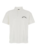 Palm Angels Men White Polo Shirt With Logo Lettering On Front And Rear In Cotton Piquet Man