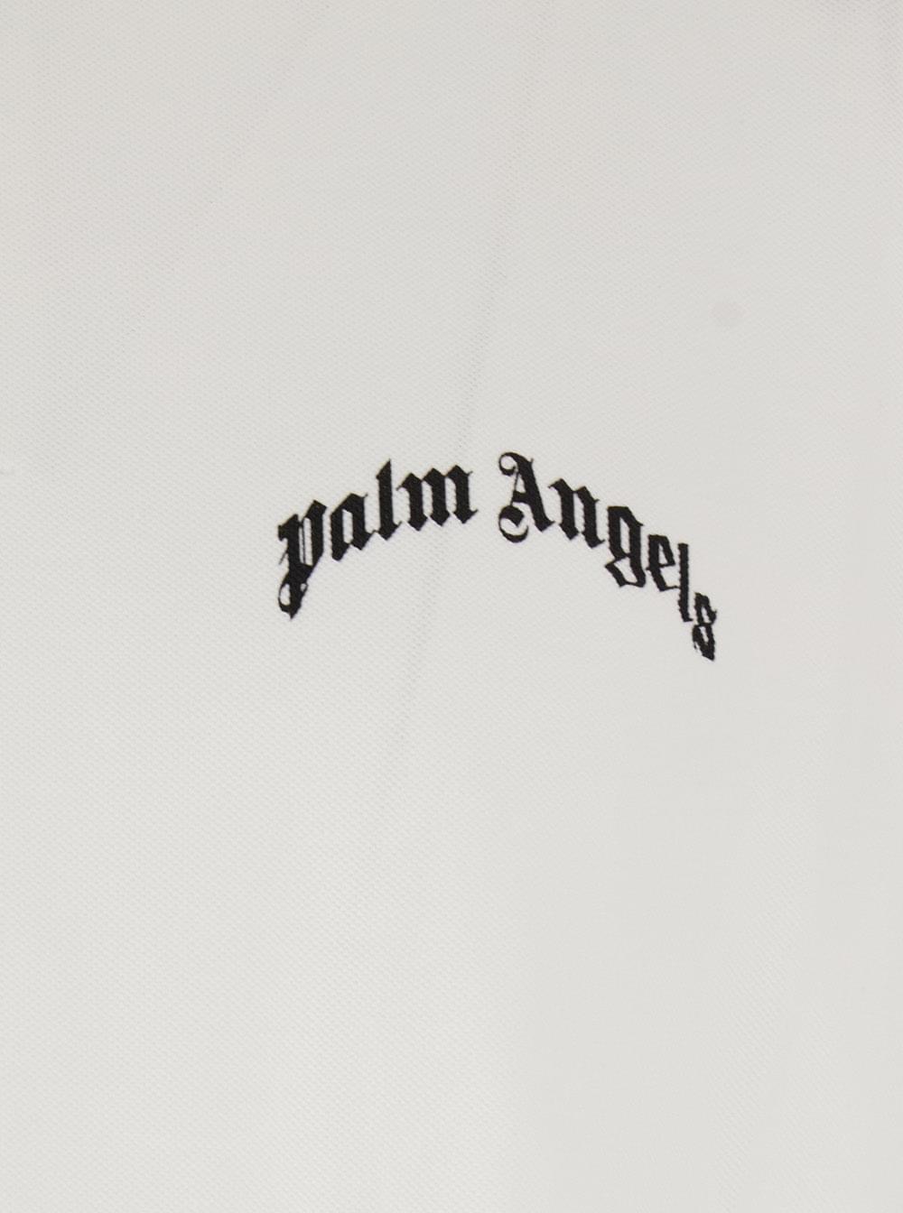 Palm Angels Men White Polo Shirt With Logo Lettering On Front And Rear In Cotton Piquet Man