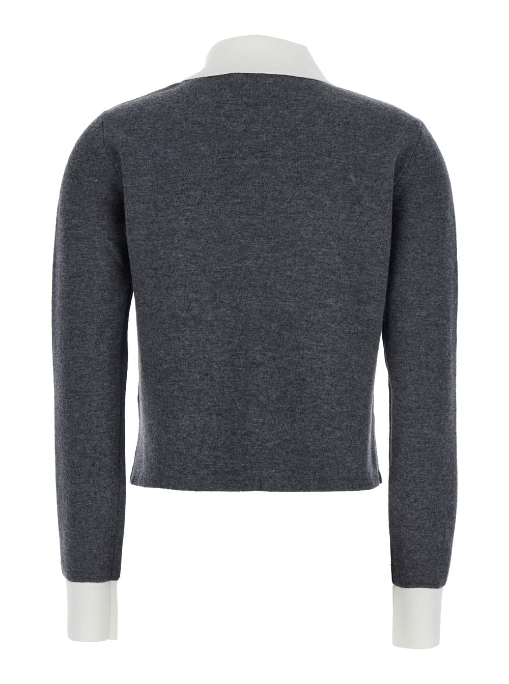 Self-Portrait Women Grey Cropped Cardigan With Contrasting Classic Collar And Two Front Patch Pockets In Wool Blend Woman