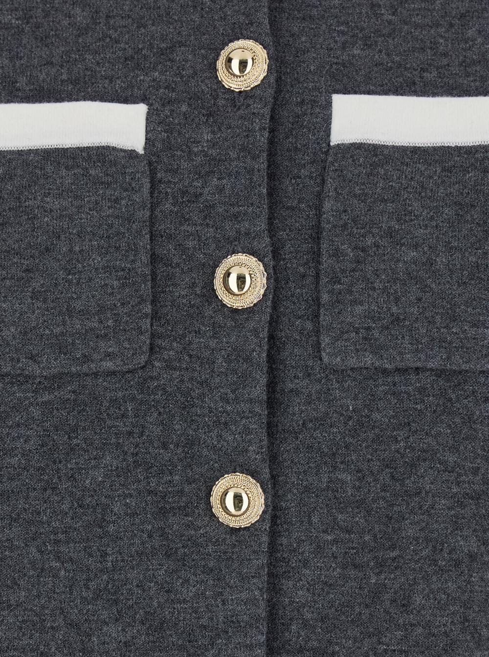 Self-Portrait Women Grey Cropped Cardigan With Contrasting Classic Collar And Two Front Patch Pockets In Wool Blend Woman