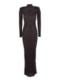 Self-Portrait Women Brown Turtleneck Long Dress With Shoulder Pads In Viscose Woman