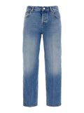 Gucci Women Blue Jeans With Logo Patch On The Rear And Faded Effect In Denim Woman