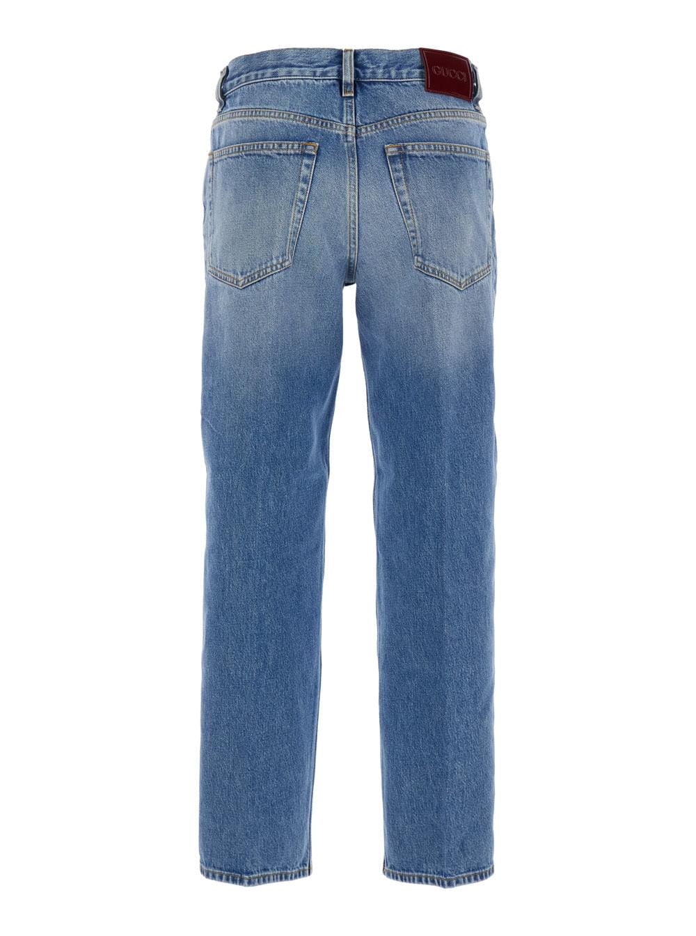 Gucci Women Blue Jeans With Logo Patch On The Rear And Faded Effect In Denim Woman