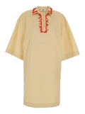 Fendi Women Beige Dress With Open Polo Shirt Style Collar And Embroidery On The Collar In Cotton Woman