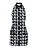 Balmain Women Black And White Halterneck Mini Dress With Houndstooth Motif In Tweed And Satin Woman
