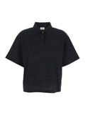 Saint Laurent Women Black Oversize Polo Shirt With Classic Collar And Tonal Logo Embroidery On The Front In Cotton Piquet Woman