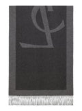 Saint Laurent Women Grey Scarf With Maxi Logo Lettering And Fringed Hem In Silk Woman