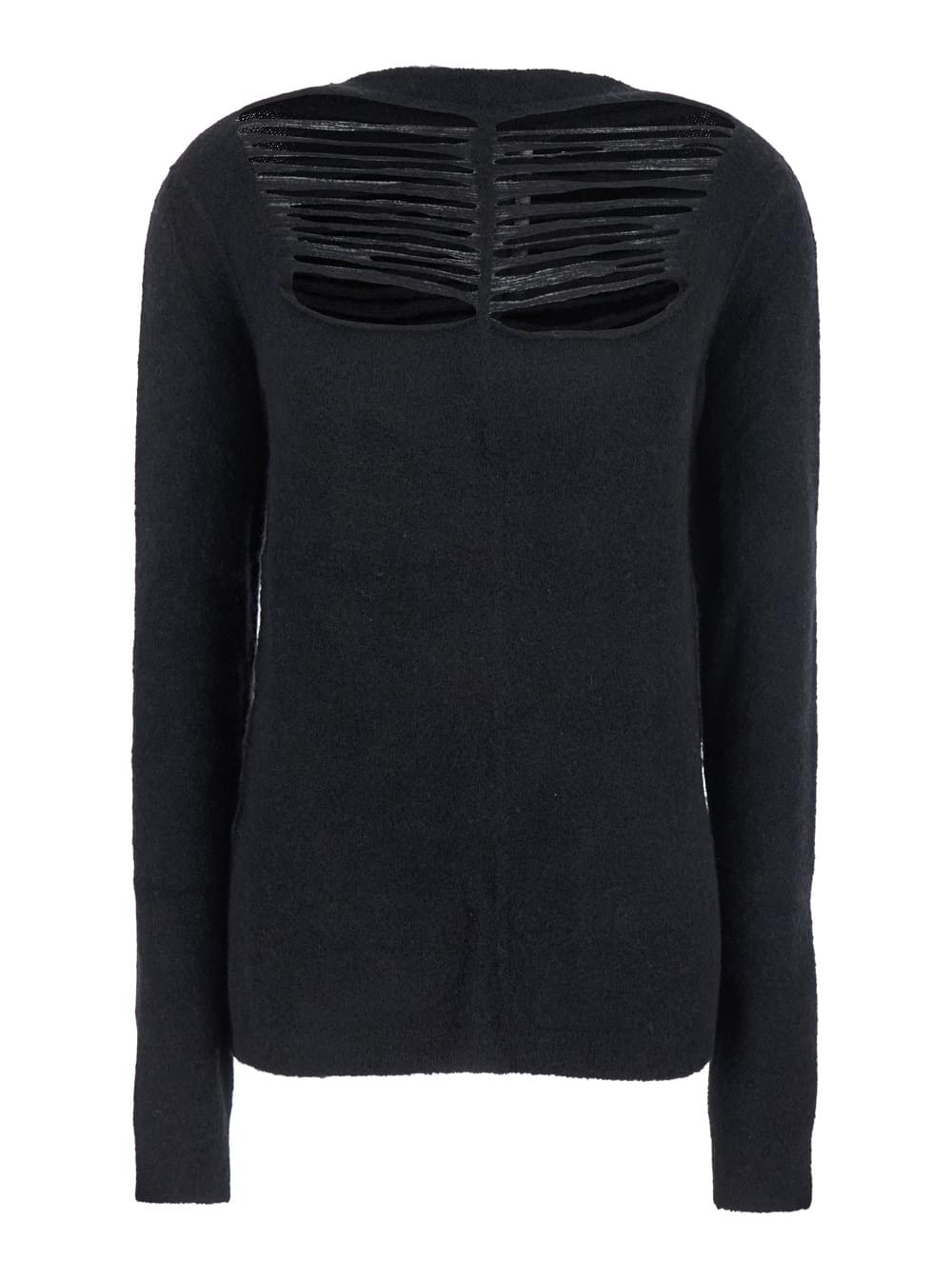 Rick Owens Women Black Sweater With Distressed Effect And Cut-Out Details On The Front In Alpaca Blend Woman
