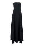 Solace London Women 'Helena' Black Long Dress With Bare Shoulder And Flared Hem In Twill Woman