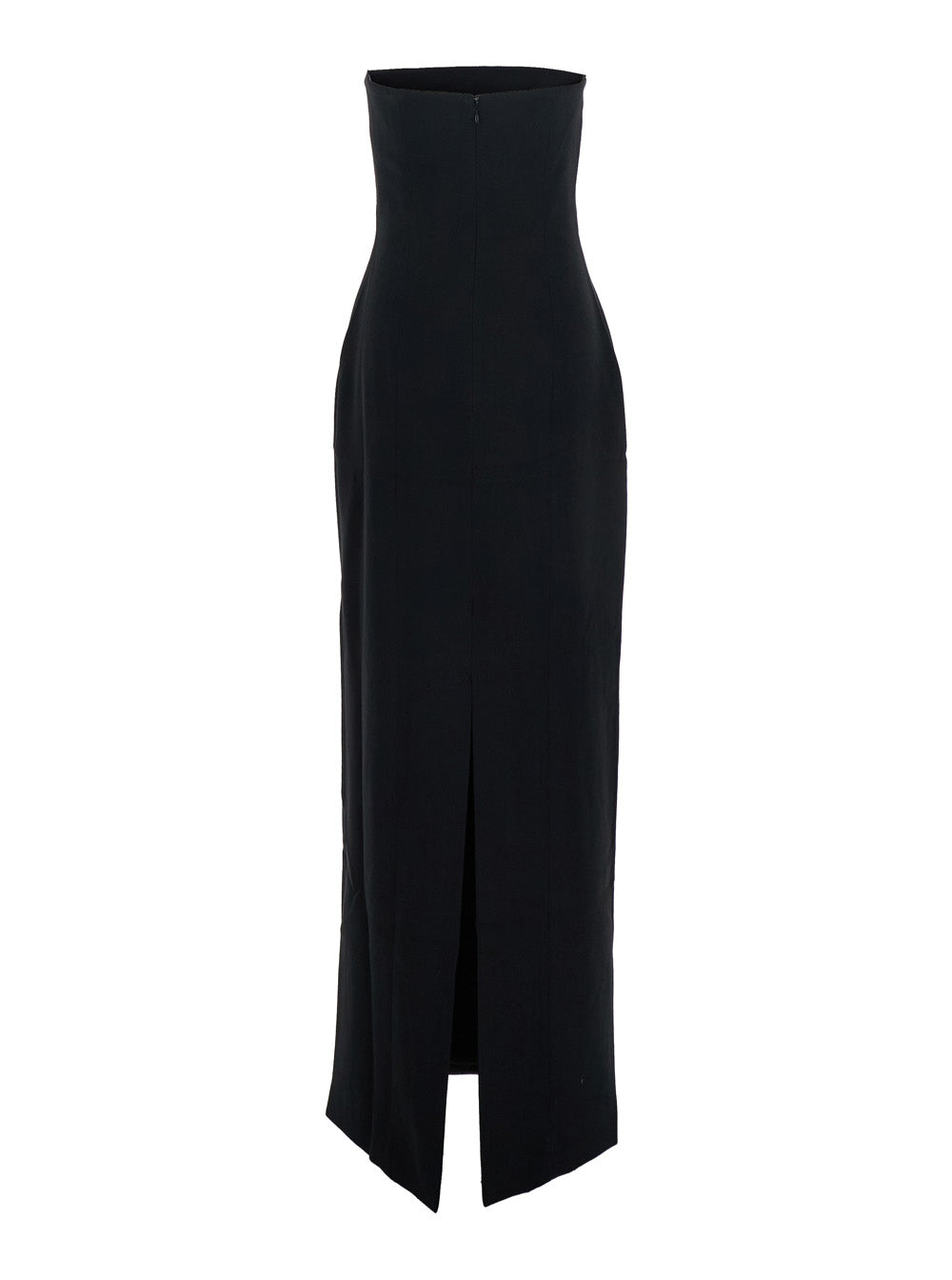 Solace London Women 'Anderson' Black Long Dress With Bare Shoulder And Back Slit In Twill Woman